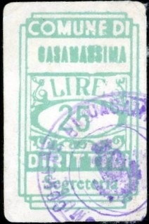 Marca da Bollo del Comune di CASAMASSIMA su Carta Bianca di dimensioni 18 X 29 mm