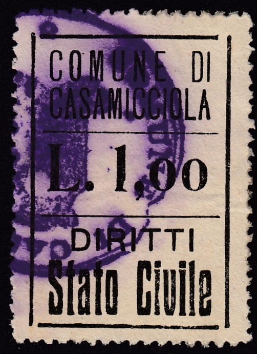 Marca da Bollo del Comune di CASAMICCIOLA TERME su Carta Colorata di dimensioni 24 x 35 mm