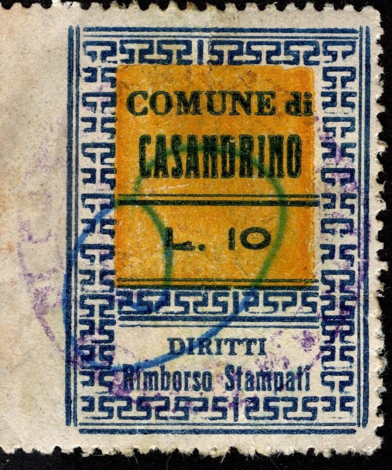 Marca da Bollo del Comune di CASANDRINO su Carta Bianca di dimensioni 24 x 32 mm