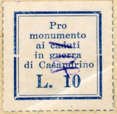 Marca da Bollo del Comune di CASANDRINO su Carta Bianca di dimensioni 25 x 25 mm