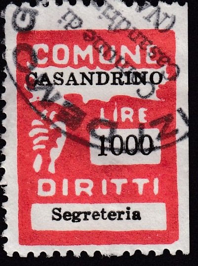 Marca da Bollo del Comune di CASANDRINO su Carta Bianca di dimensioni 18,5 x 26 mm