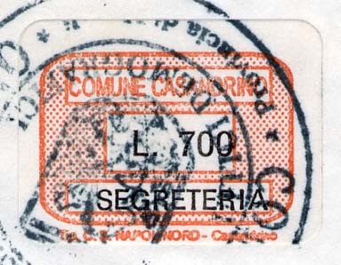 Marca da Bollo del Comune di CASANDRINO su Carta Bianca di dimensioni 18,5 x 12,5 mm