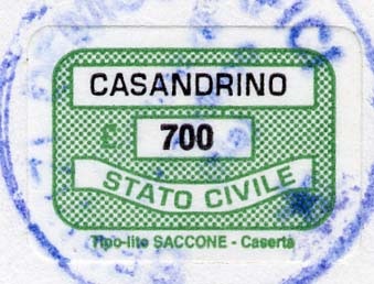 Marca da Bollo del Comune di CASANDRINO su Carta Bianca di dimensioni 19 x 14,5 mm