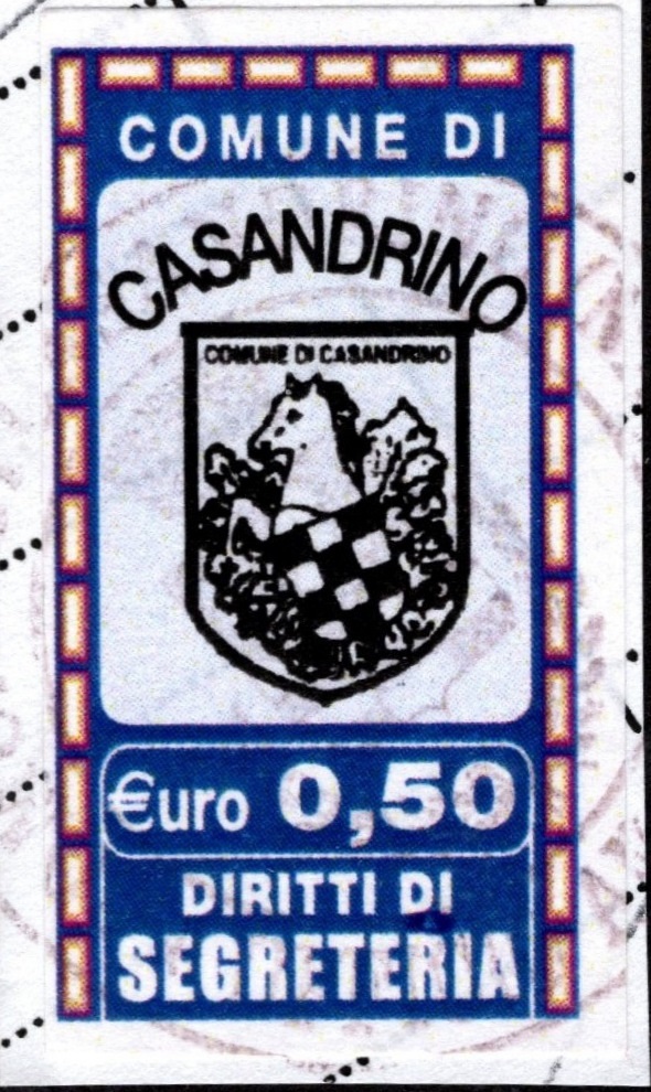 Marca da Bollo del Comune di CASANDRINO su Carta Bianca di dimensioni 15 x 30 mm