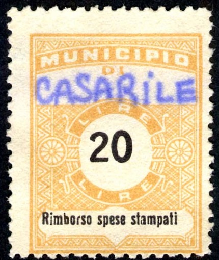 Marca da Bollo del Comune di CASARILE su Carta Bianca di dimensioni 22,5 x 28,5 mm