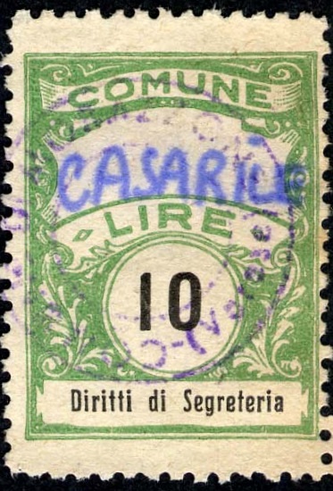 Marca da Bollo del Comune di CASARILE su Carta Bianca di dimensioni 22,5 x 30 mm