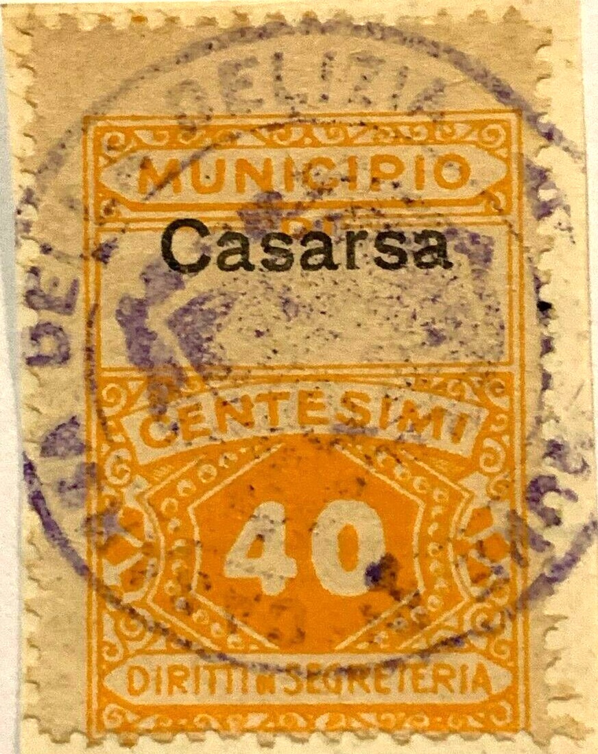 Marca da Bollo del Comune di CASARSA DELLA DELIZIA su Carta Bianca di dimensioni 22,5 x 32 mm