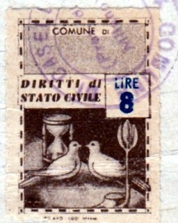 Marca da Bollo del Comune di CASELLE LURANI su Carta Bianca Sottile di dimensioni 21,5 x 32 mm