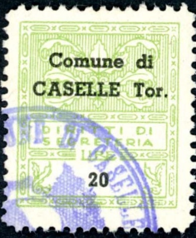 Marca da Bollo del Comune di CASELLE TORINESE su Carta Bianca di dimensioni 21 x 24 mm