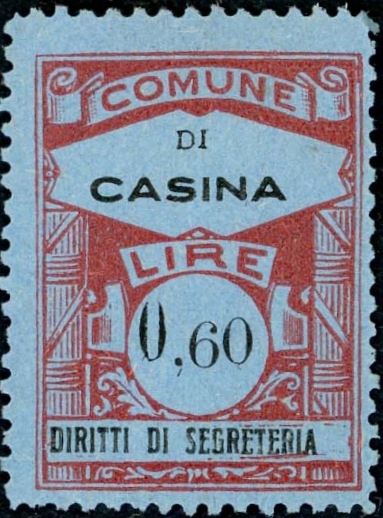 Marca da Bollo del Comune di CASINA su Carta Bianca Sottile di dimensioni 22 x 30 mm