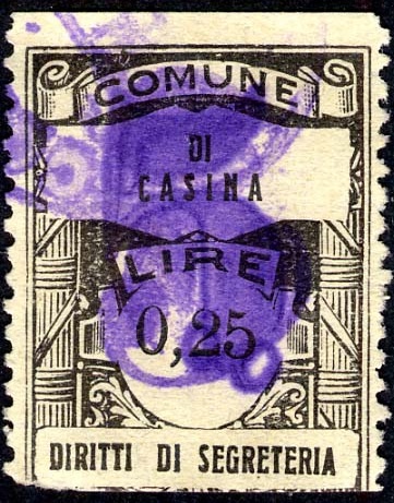 Marca da Bollo del Comune di CASINA su Carta Bianca Sottile di dimensioni 22 x 30 mm