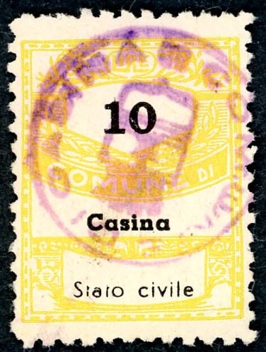Marca da Bollo del Comune di CASINA su Carta Bianca di dimensioni 22 x 28 mm