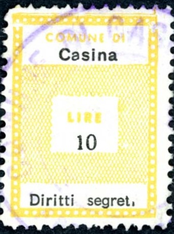 Marca da Bollo del Comune di CASINA su Carta Bianca Sottile di dimensioni 19 x 27 mm
