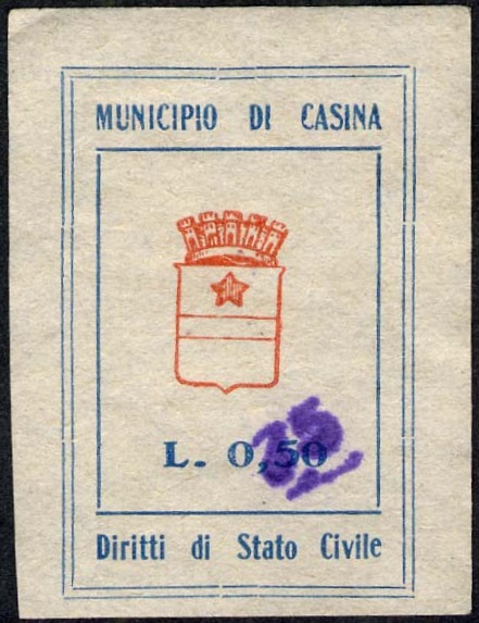 Marca da Bollo del Comune di CASINA su Carta Bianca di dimensioni 17 x 22 mm
