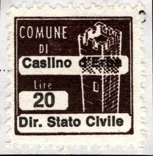 Marca da Bollo del Comune di CASLINO D´ERBA su Carta Bianca di dimensioni 20 x 20 mm