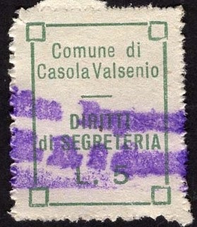 Marca da Bollo del Comune di CASOLA VALSENIO su Carta Bianca di dimensioni 21 x 26 mm