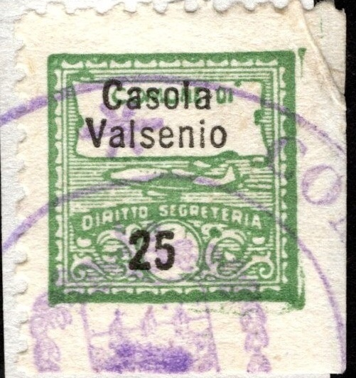 Marca da Bollo del Comune di CASOLA VALSENIO su Carta Bianca di dimensioni 23 x 23 mm