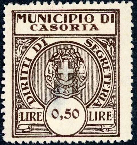 Marca da Bollo del Comune di CASORIA su Carta Bianca di dimensioni 23 x 26 mm