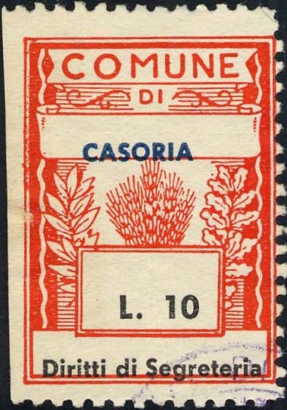 Marca da Bollo del Comune di CASORIA su Carta Bianca di dimensioni 25 x 33,5 mm