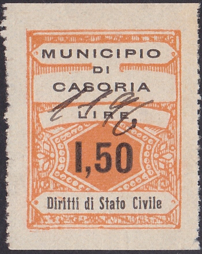 Marca da Bollo del Comune di CASORIA su Carta Bianca di dimensioni 25 x 33,5 mm