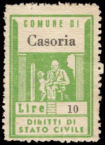 Marca da Bollo del Comune di CASORIA su Carta Bianca di dimensioni 22 x 32 mm