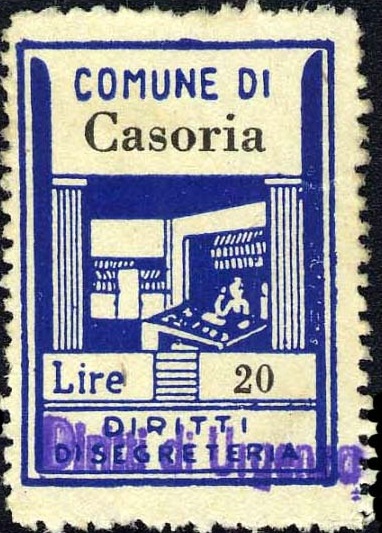 Marca da Bollo del Comune di CASORIA su Carta Bianca di dimensioni 22 x 32 mm