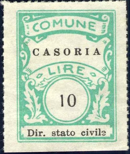 Marca da Bollo del Comune di CASORIA su Carta Bianca Sottile di dimensioni 23 x 30,5 mm