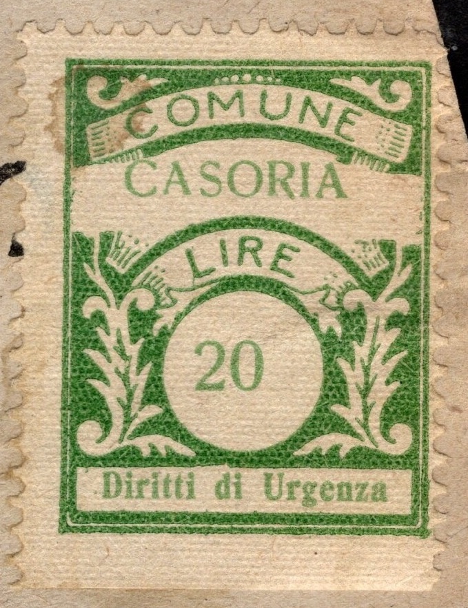 Marca da Bollo del Comune di CASORIA su Carta Bianca Sottile di dimensioni 23 x 30,5 mm