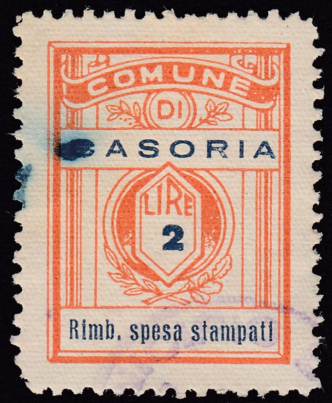 Marca da Bollo del Comune di CASORIA su Carta Bianca di dimensioni 21 x 27,5 mm
