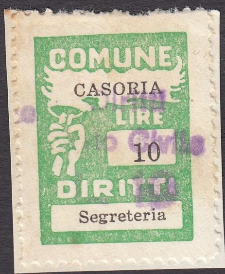 Marca da Bollo del Comune di CASORIA su Carta Bianca Sottile di dimensioni 20 x 27 mm