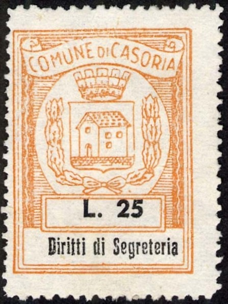 Marca da Bollo del Comune di CASORIA su Carta Bianca di dimensioni 24,5 x 33 mm