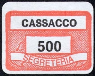 Marca da Bollo del Comune di CASSACCO su Carta Bianca di dimensioni 19,5 x 13,5 mm