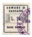 Marca da Bollo del Comune di CASSANO DELLE MURGE su Carta Bianca Sottile di dimensioni 19,5 x 22,5 mm