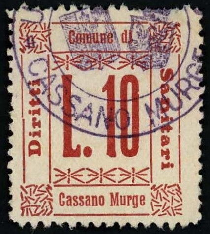 Marca da Bollo del Comune di CASSANO DELLE MURGE su Carta Bianca di dimensioni mm