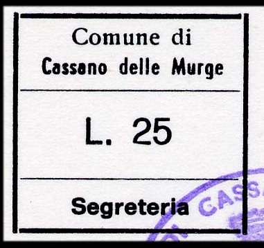 Marca da Bollo del Comune di CASSANO DELLE MURGE su di dimensioni 27 x 27 mm