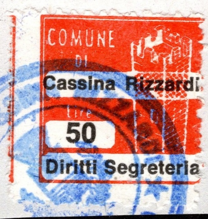 Marca da Bollo del Comune di CASSINA RIZZARDI su Carta Bianca di dimensioni 21 x 21 mm