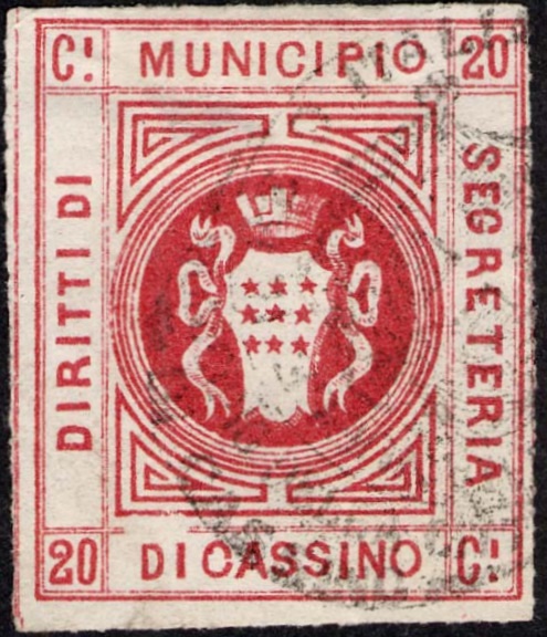 Marca da Bollo del Comune di CASSINO su Carta Bianca Sottile di dimensioni 30 x 35,5 mm