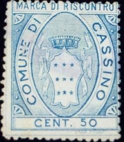 Marca da Bollo del Comune di CASSINO su Carta Bianca di dimensioni 19 x 23 mm