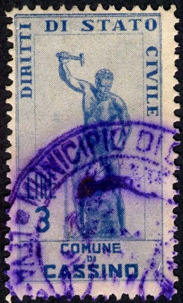 Marca da Bollo del Comune di CASSINO su Carta Bianca di dimensioni 20,5 x 38 mm