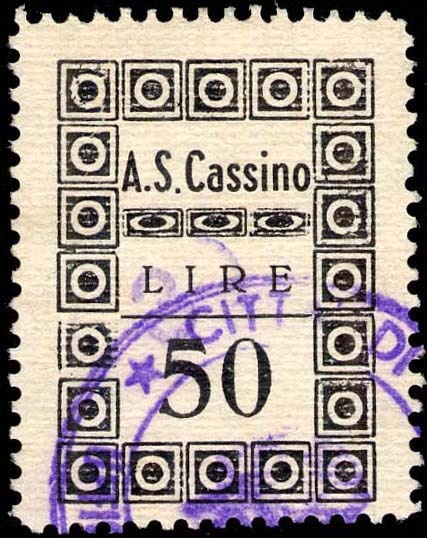 Marca da Bollo del Comune di CASSINO su Carta Bianca Sottile di dimensioni 22,5 x 31,5 mm