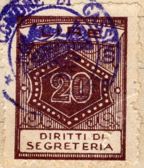 Marca da Bollo del Comune di CASSINO su Carta Bianca di dimensioni 22 x 29 mm