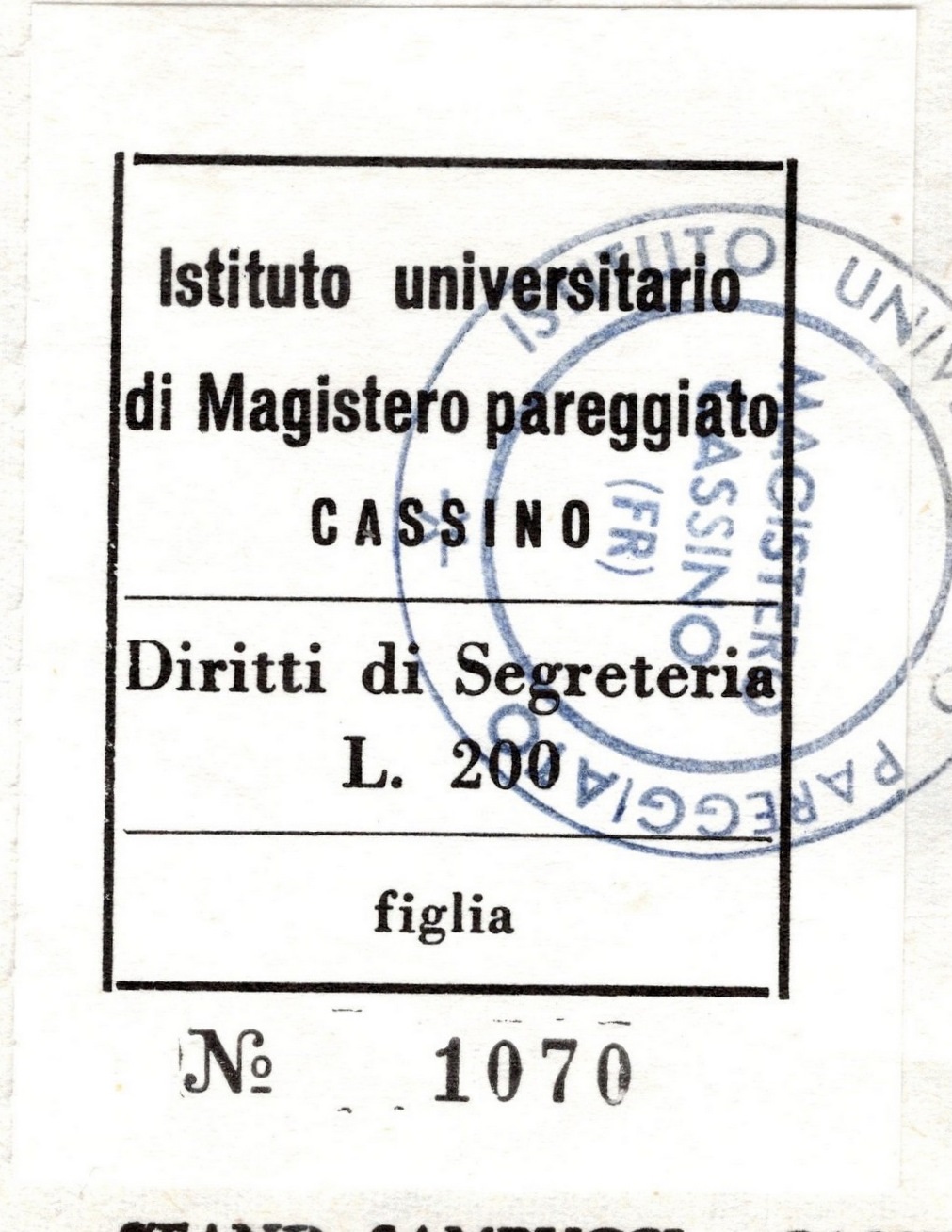 Marca da Bollo del Comune di CASSINO su Carta Bianca di dimensioni 18 x 24 mm