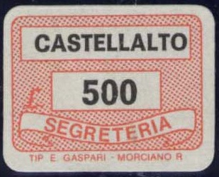 Marca da Bollo del Comune di CASTEL CASTAGNA su Carta Bianca di dimensioni 19 x 14,5 mm