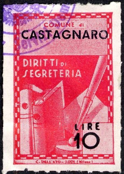 Marca da Bollo del Comune di CASTAGNARO su Carta Bianca Sottile di dimensioni 21 X 32 mm