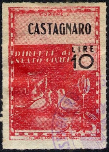 Marca da Bollo del Comune di CASTAGNARO su Carta Bianca Sottile di dimensioni 21,5 x 32 mm