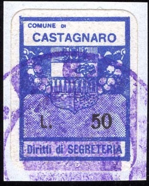 Marca da Bollo del Comune di CASTAGNARO su Carta Bianca di dimensioni 20 x 24 mm