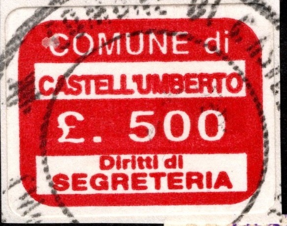 Marca da Bollo del Comune di CASTELL´UMBERTO su Carta Bianca di dimensioni 20 x 14 mm