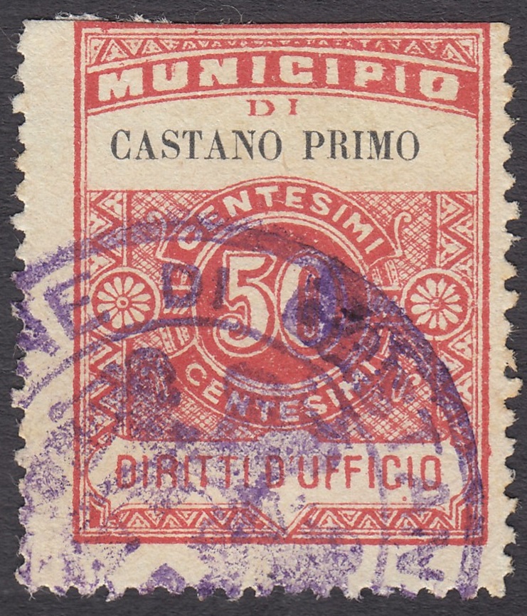 Marca da Bollo del Comune di CASTANO PRIMO su Carta Bianca di dimensioni 24 x 31 mm