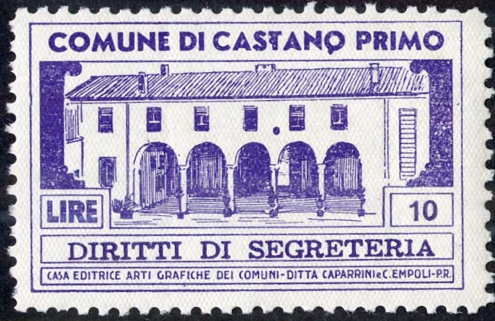 Marca da Bollo del Comune di CASTANO PRIMO su Carta Bianca di dimensioni 42 x 26 mm