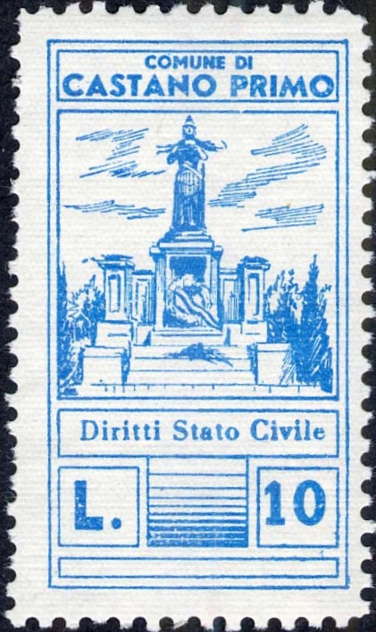 Marca da Bollo del Comune di CASTANO PRIMO su Carta Bianca di dimensioni 22 x 40 mm